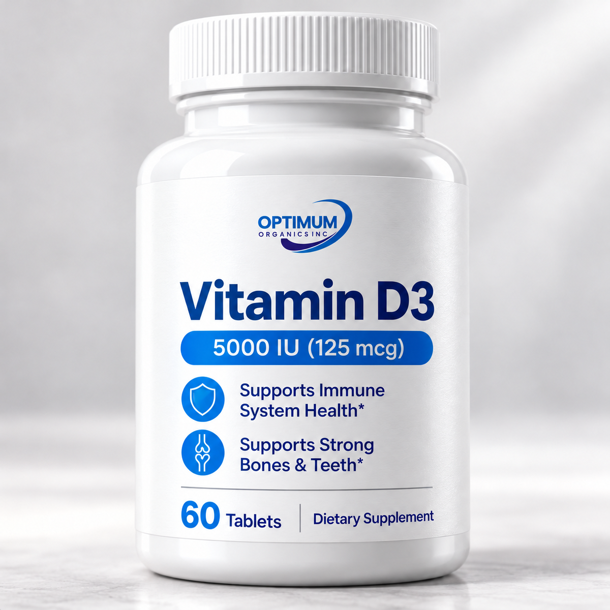 Optimum Organics Vitamin D3 5000 IU (125 mcg) – 60 Tablets